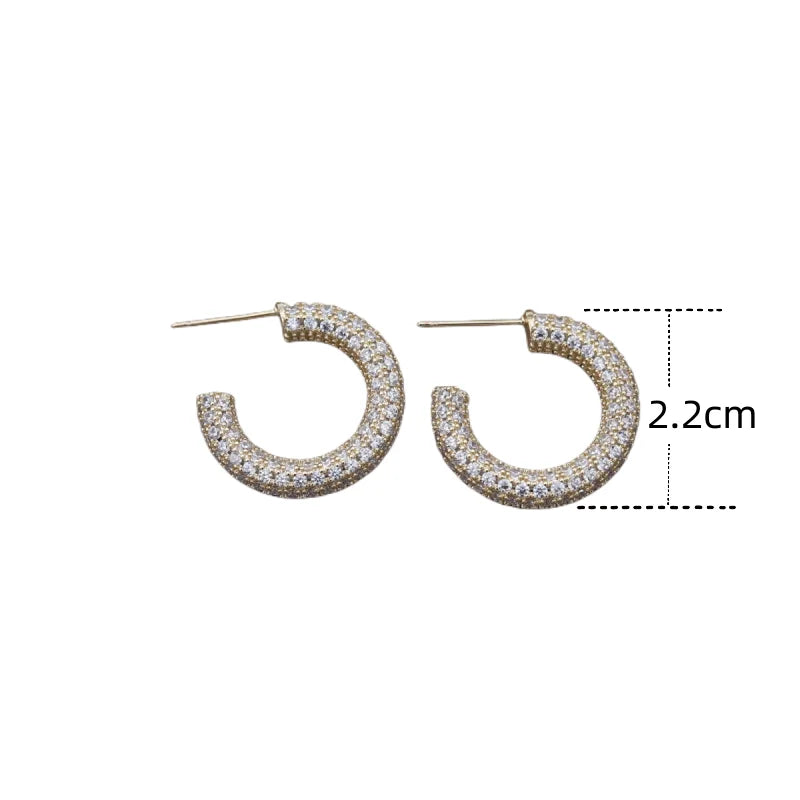 Korean New Design Fashion Jewelry 14K Gold plated Copper Set Zircon C-shaped Earrings Elegant Women's Daily Work Accessories