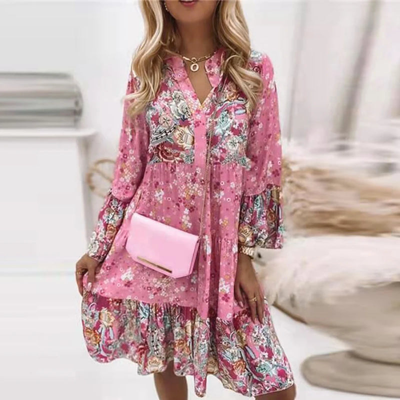 Floral Dress for Women 2024 Summer Oversize Elegant Long Sleeve Casual Dresses Female Loose Bohemian Beach Holiday Dresse